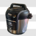 ninja pressure cooker on gray and white striped background